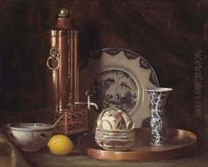 A Still Life Including Blue And White China And A Samovar