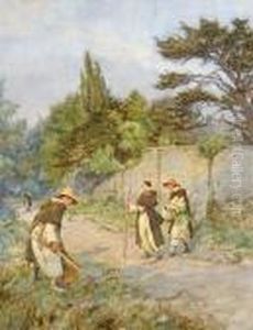 Monks In A Country Lane by Henry Reynolds Steer