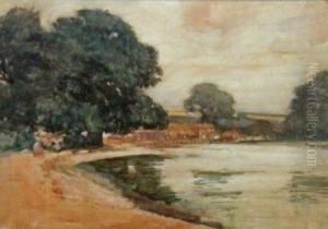 Figures And Cottages By A Bay by Philip Wilson Steer