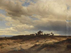 Weite Voralpenlandschaft Mit Schafherde Und Hirte by Johann Gottfried Steffan