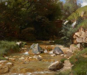 Vue D'une Riviere A Ramsau Pres De Berchtesgaden by Johann Gottfried Steffan
