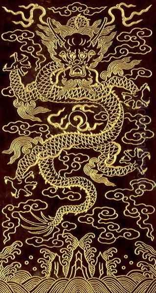 Dragon, cover of the end-folio of a 10 tablet book, 'The Song of the Jade Bowl', written by the Emperor Qianlong, 1745, Chinese - view 1