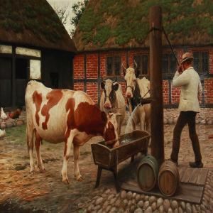 Cows Drinking Water On A Summer Day by Poul Steffensen