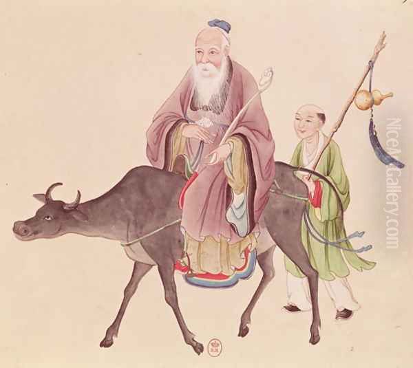 Lao-Tzu (c.604-531) on his buffalo, followed by a disciple - view 1