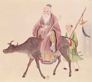 Lao-Tzu (c.604-531) on his buffalo, followed by a disciple