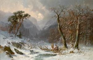 Winterlandschaft Mit Holzsammler