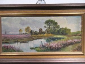 Idyllische Flusslandschaft Mit Angelndemjungen by Eduard Steinbach