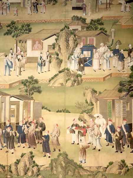 Detail of wallpaper depicting a funeral procession, 1780 - view 1