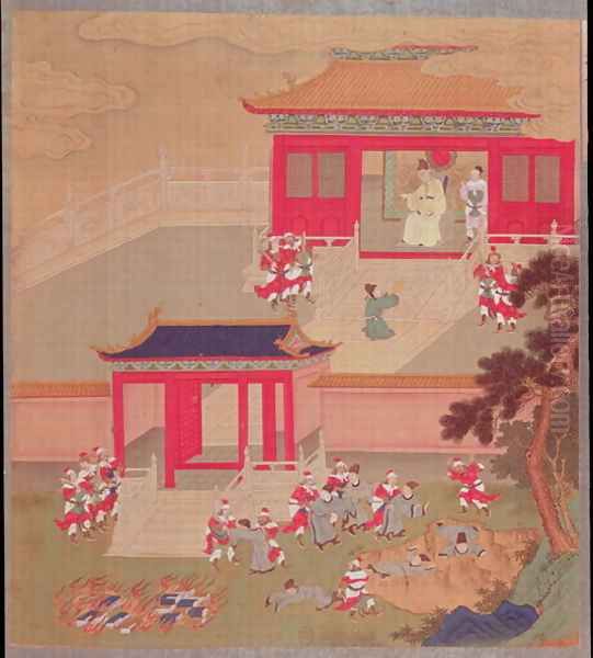 Emperor Ch'in Wang Ti (r.221-210 BC) abolishing feudalism, from a history of Chinese emperors - view 1