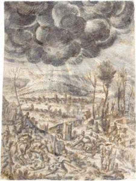 A Boar Hunt, With A Town In The Background - view 1