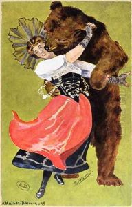 Postcard from Bern depicting a woman and a bear, c.1900 by Anonymous Artist