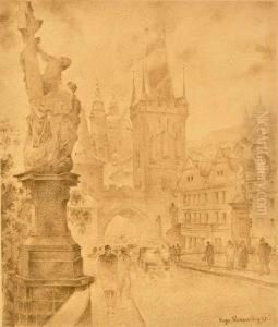 View Of The Lesser-quarter Bridge Tower by Hugo Steiner-Prag