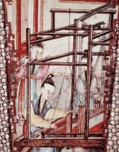 Detail from a vase depicting silk weaving by Anonymous Artist