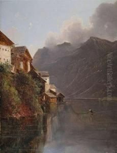 Mountainlake With Houses Of A Village.