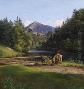 Boy Sitting By A Weir by Franz II Steinfeld