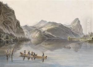 Ansicht Vommondsee Mit Booten by Franz II Steinfeld