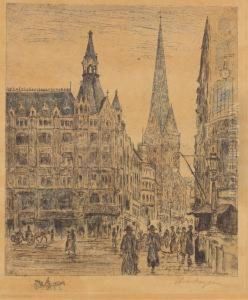 Hamburg, 
Bergstrase Mit Petrikirche