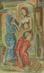 Der Tod Und Das Madchen. Gouache Auf Papier. 58,5 X 36 Cm. Signiert Und Mit Dem Nachlasstempel Versehen. Unter Glas Gerahmt.