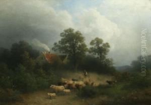 Heidelandschaft Mit Schafherde by Heinrich Steinike