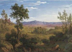 A Roman Landscape With A View Of Monte Gennaro by Julius Steinkopf