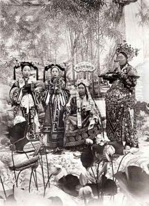 Portrait of Tz'U-Hsi (1835-1908) Empress Dowager of China accompanied by two maids of honour and a guard by Anonymous Artist
