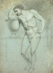 Mannlicher Akt Aneine Schale Lehnend by Moritz Steinla