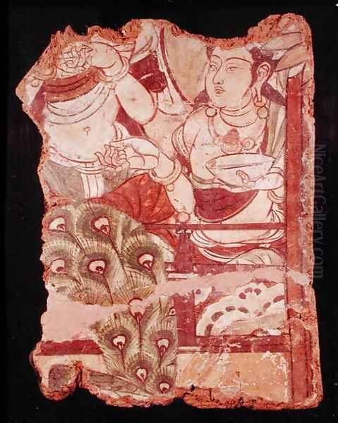 Fragment depicting a Buddhist paradise, from Duldur-Aqur, Xinjiang, c.700 AD - view 1