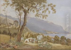 Vue Du Chateau Du Chatelard Au Bord Du Lac Leman by Theophile Alexandre Steinlen