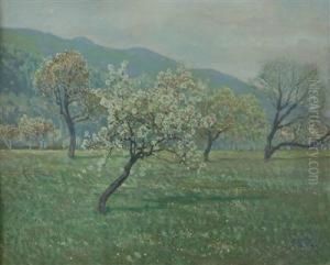 Fruhlingswiese Mit Bluhenden Obstbaumen by Eduard Stella