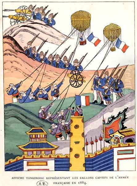 Poster showing the French troops using captured balloons at the time of the conquest of Tonkin, 1884 - view 1