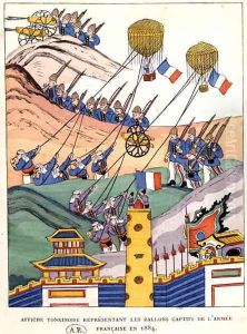 Poster showing the French troops using captured balloons at the time of the conquest of Tonkin, 1884 by Anonymous Artist