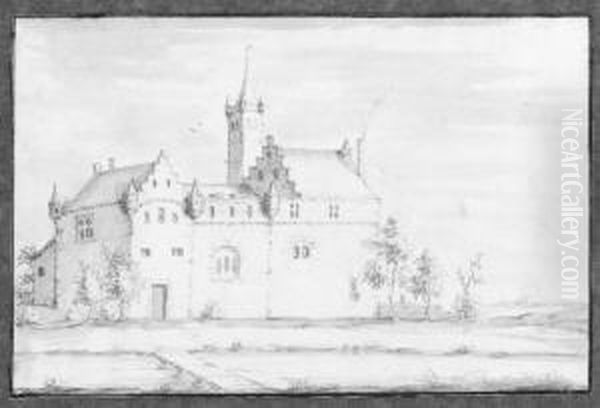 Schlosanlage Mit Wassergraben. Tusche Und Pinsel In Grau Uber Bleistift, Grau Laviert, Auf Papier. 14,5 X 22,2 Cm. Unten Rechts Falsch Bezeichnet "a. Rademacher". - view 1