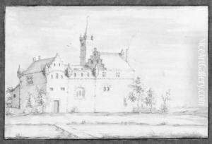 Schlosanlage Mit Wassergraben. Tusche Und Pinsel In Grau Uber Bleistift, Grau Laviert, Auf Papier. 14,5 X 22,2 Cm. Unten Rechts Falsch Bezeichnet "a. Rademacher". by Jacobus Stellingwerf
