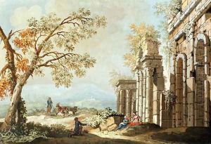A Shepherd with Goats and other Figures amongst Classical Ruins (early 18th) by Anonymous Artist