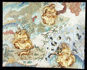 Detail from a pair of plaques depicting buddhist figures in a landscape, Qianlong period, 1736-95 by Anonymous Artist