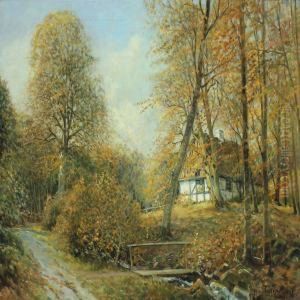 Scenery With House By Stream, Moesgaard by Viggo Stender