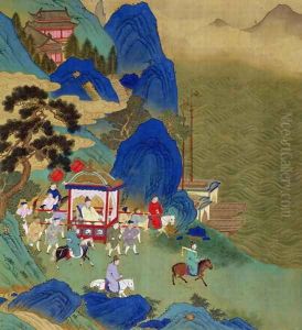 Emperor Ch'in Wang Ti (221-206 BC) travelling in a palanquin, from a history of Chinese emperors by Anonymous Artist