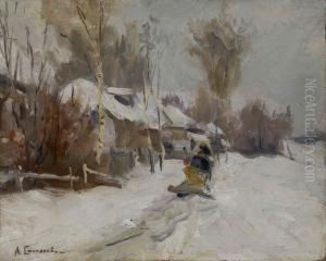 Winter Scene With Horse Sledge by Aleksi Stepanovich Stepanov