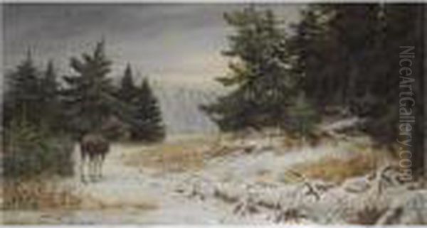 Elk In A Winter Landscape - view 1