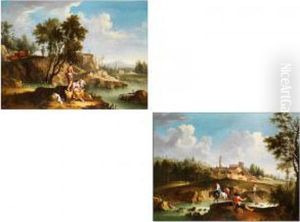 Paar Sudliche Landschaften Mit Figurenstaffage by Joseph Stephan