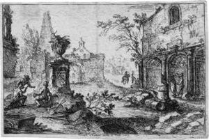 Landschaft Mit Ruinen Und Drei Arbeitern by Joseph Stephan