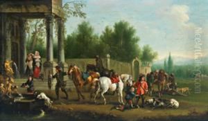 Elegante Compagnia Di Caccia In Sosta by Joseph Stephan