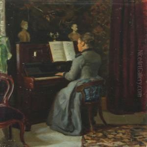 Interior With Woman Playing The Piano