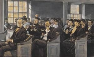 Story Illustration: Church Scene Worshippers Amused By Off-key Singer.