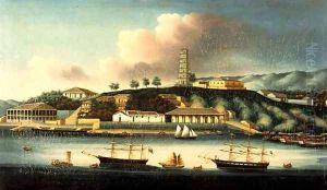 View of Whampoa Reach, with an English Barque, an American Ship and Sailing Boats