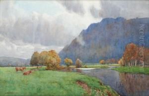 Cattle Grazing In A River Valley