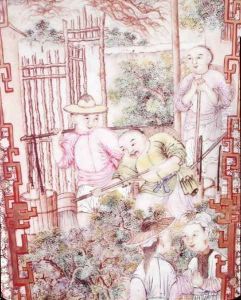 Detail of a vase with men watering tea plants by Anonymous Artist