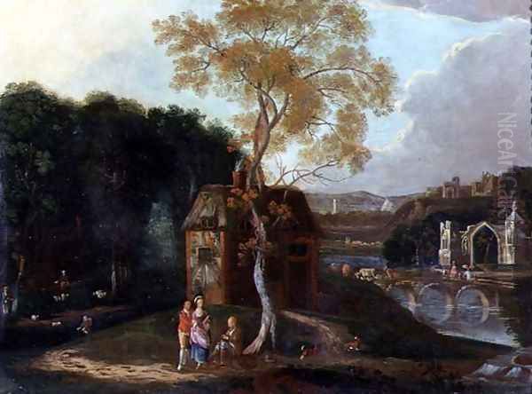 A Chinaman and Other Figures in a Capriccio River Landscape - view 1