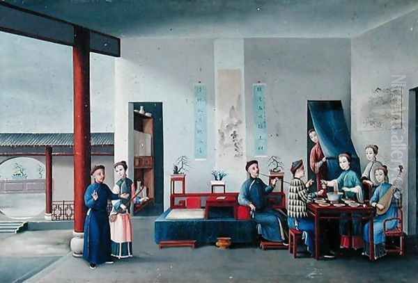 A Party Drinking Tea in the Courtyard of a House, c.1790 - view 1