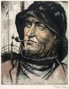 Fischer Mit Sturmmutze Und Pfeiffe by Robert Sterl